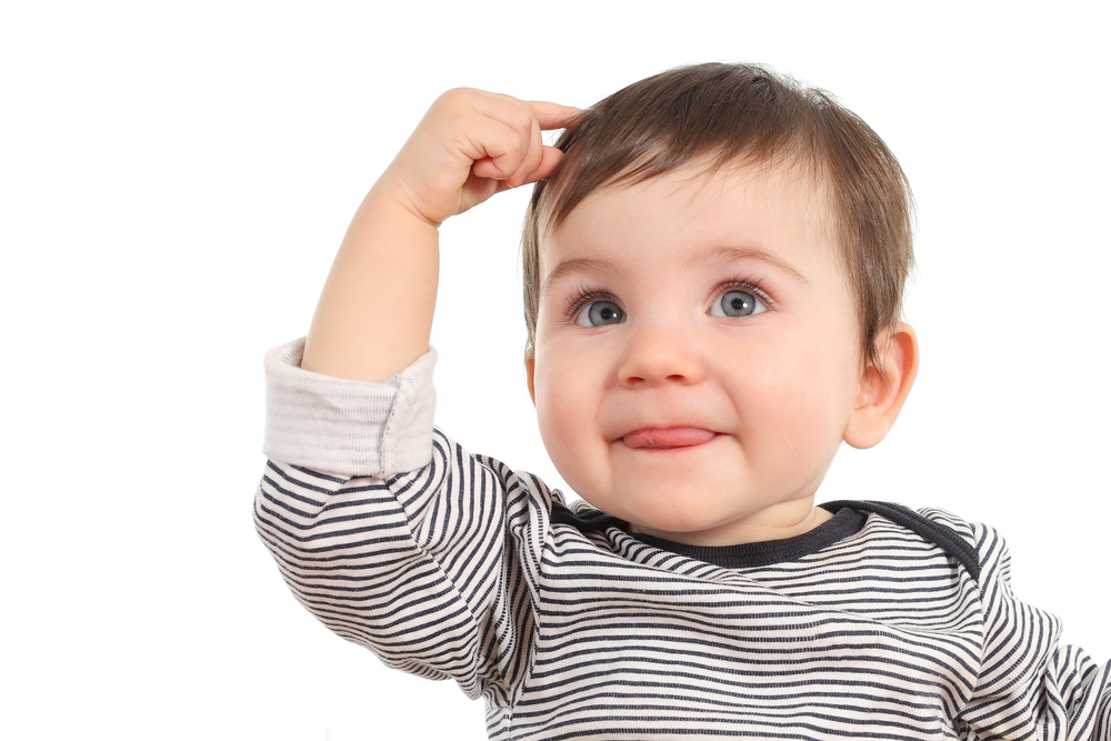 Infant pointing at brain